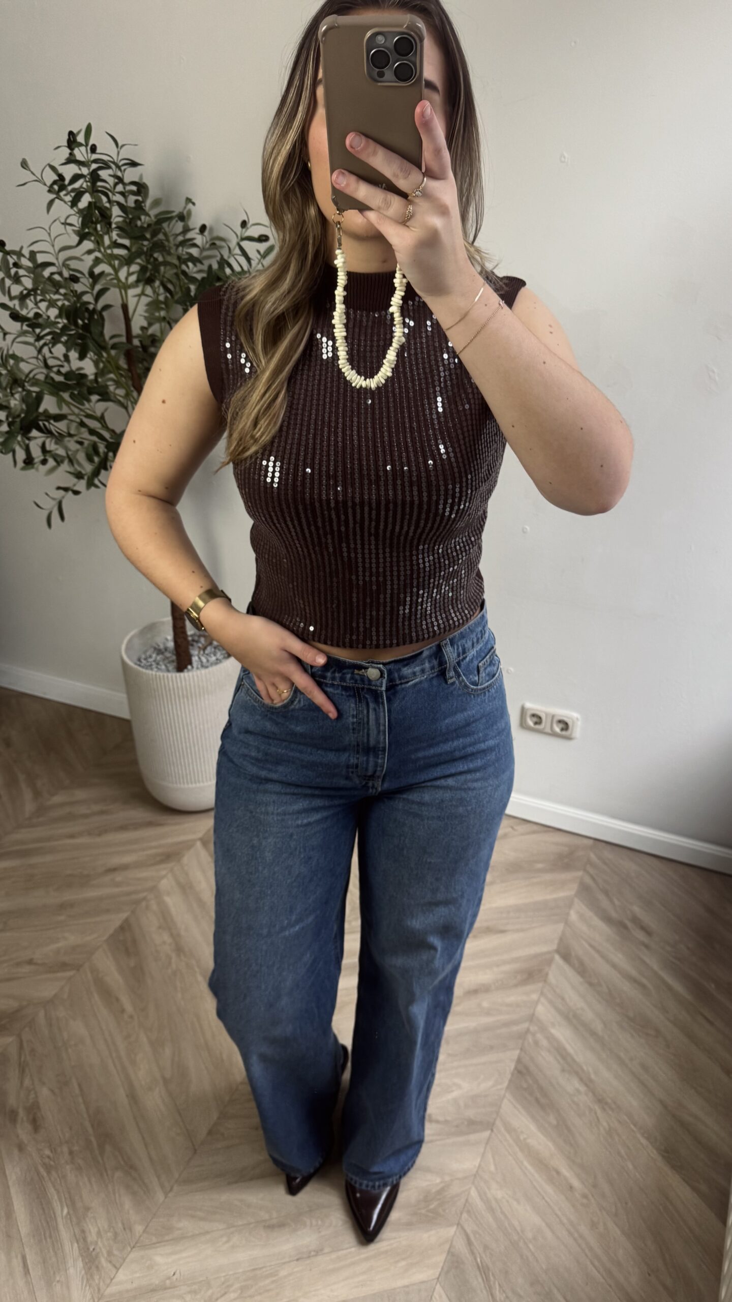 Glitter Top - Bruin - Afbeelding 2