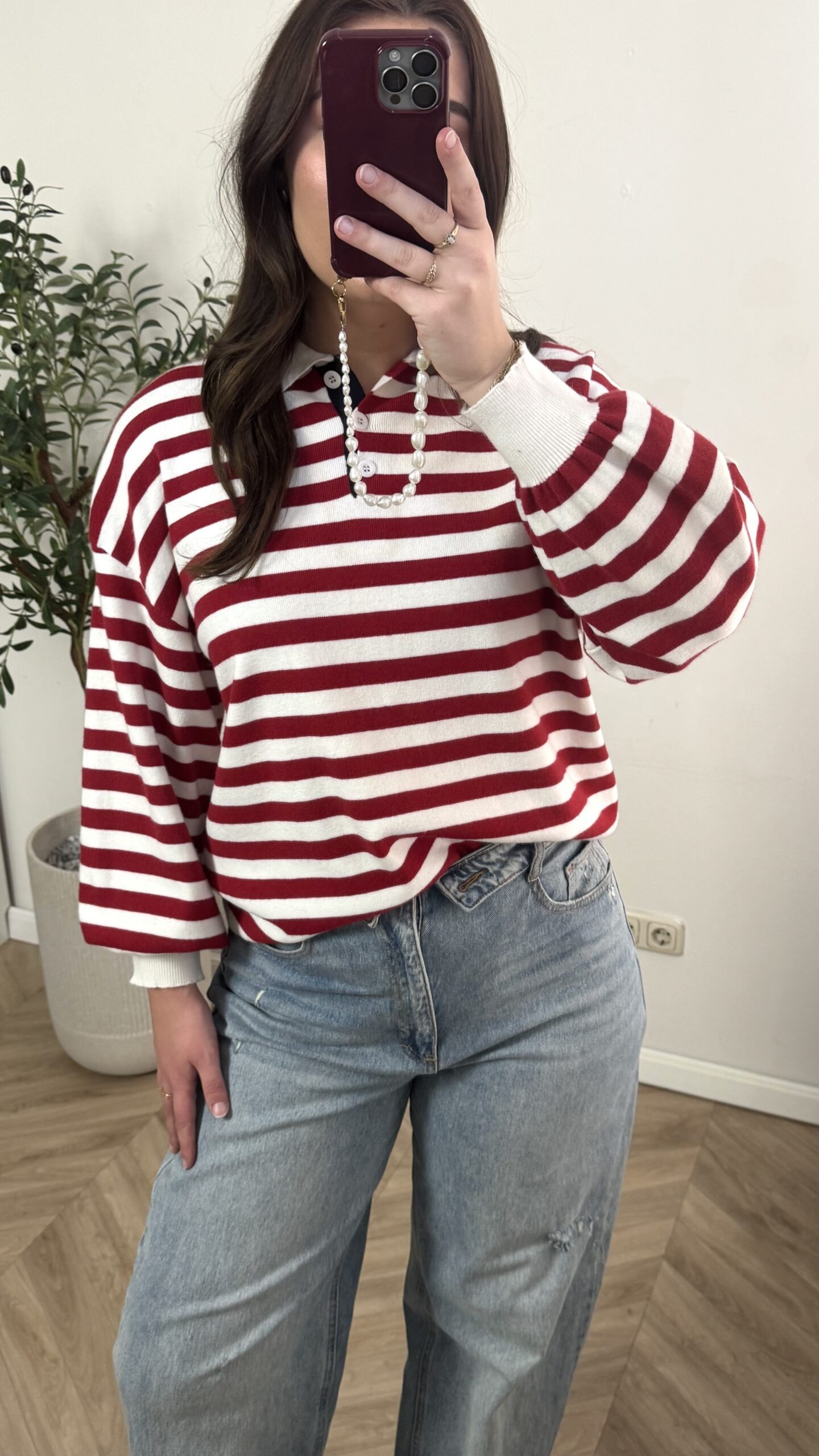 Polo Sweater Gestreept - Wit Rood - Afbeelding 2
