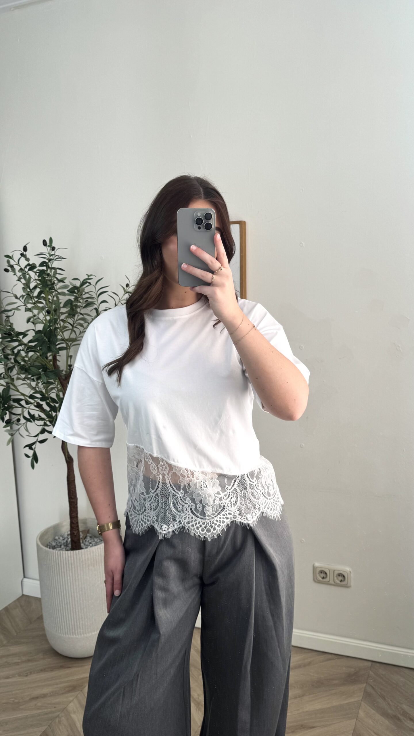 Kanten T-Shirt - Wit - Afbeelding 3