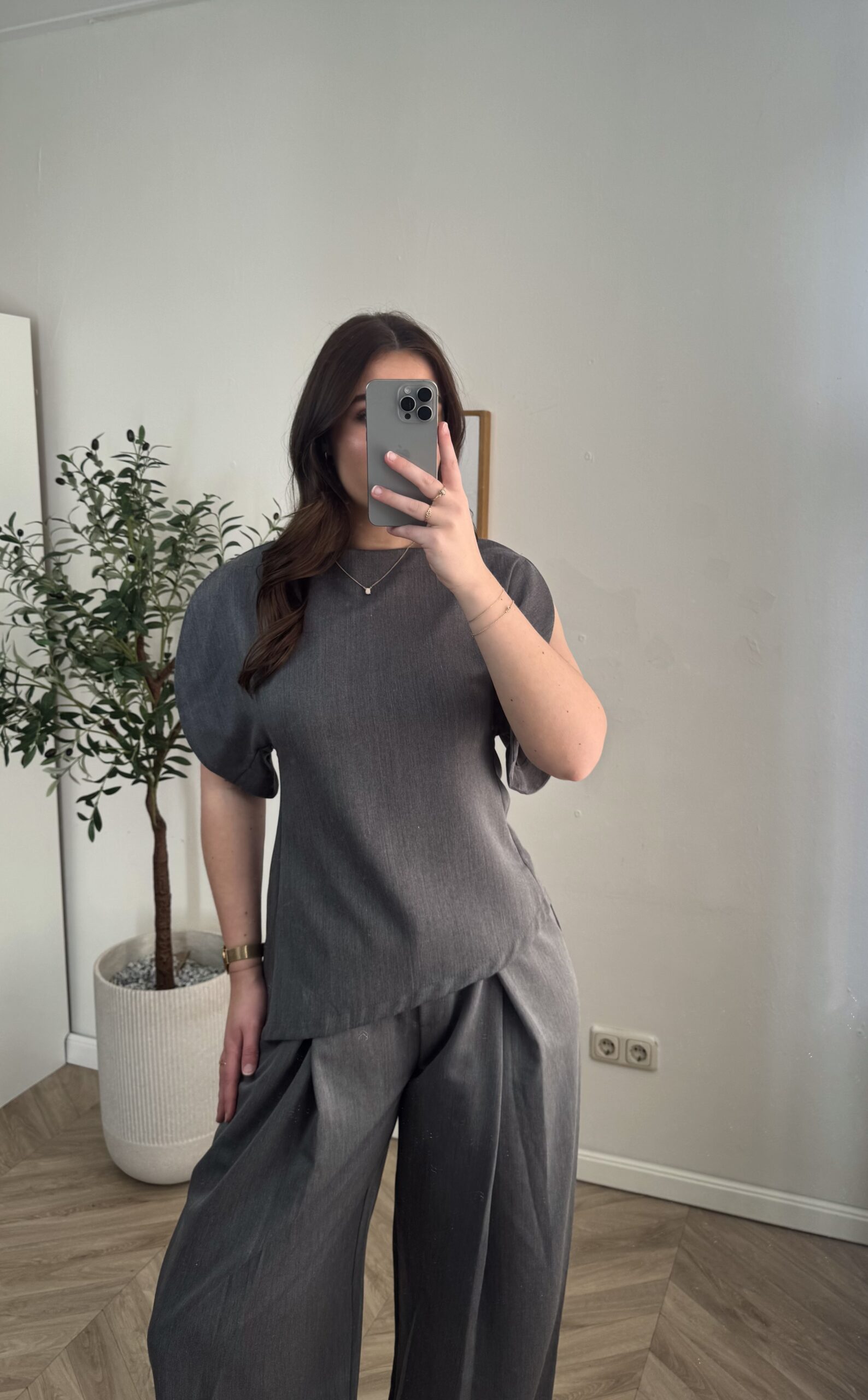 Getailleerde Ballonmouw Top - Grijs