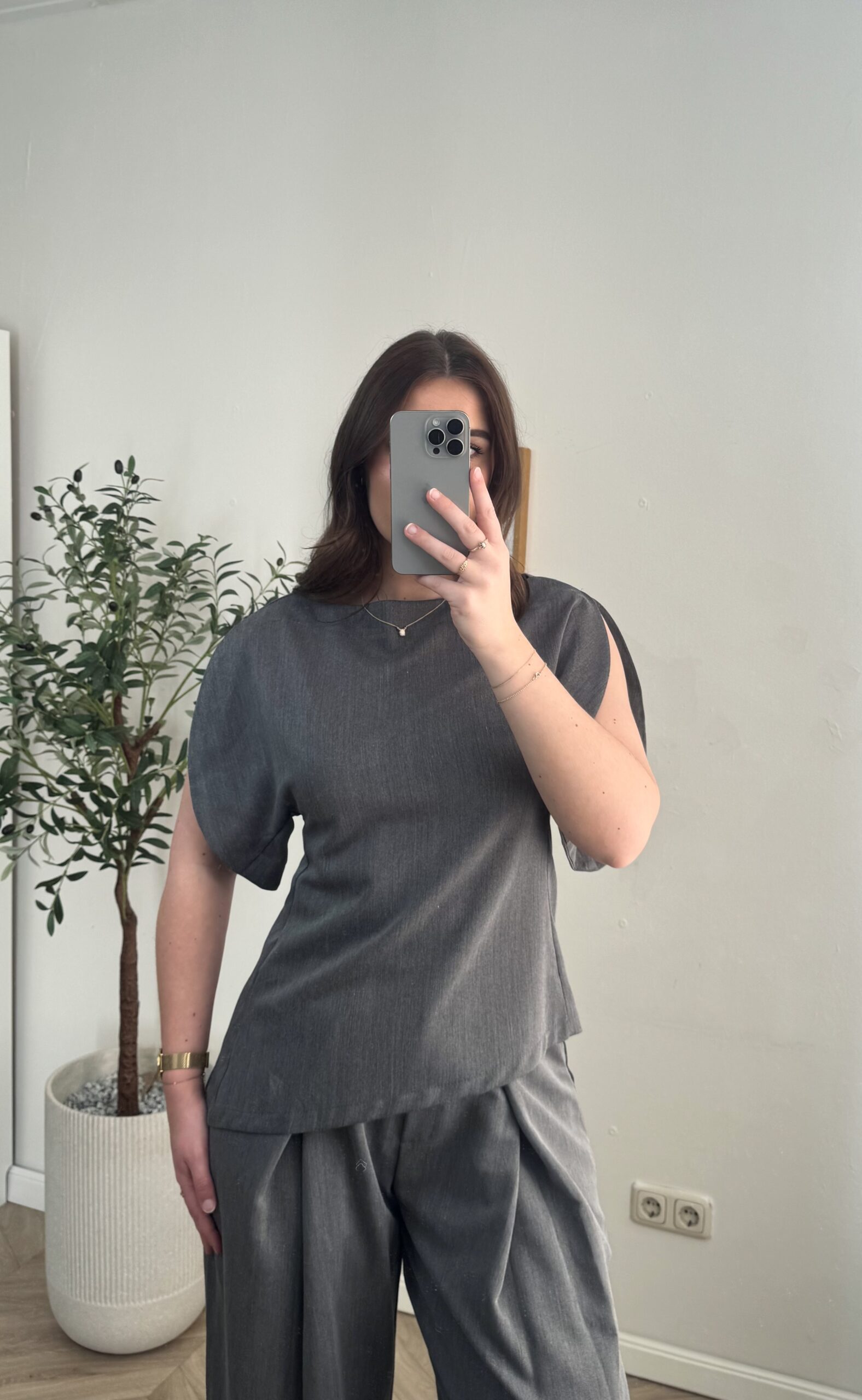 Getailleerde Ballonmouw Top - Grijs - Afbeelding 3