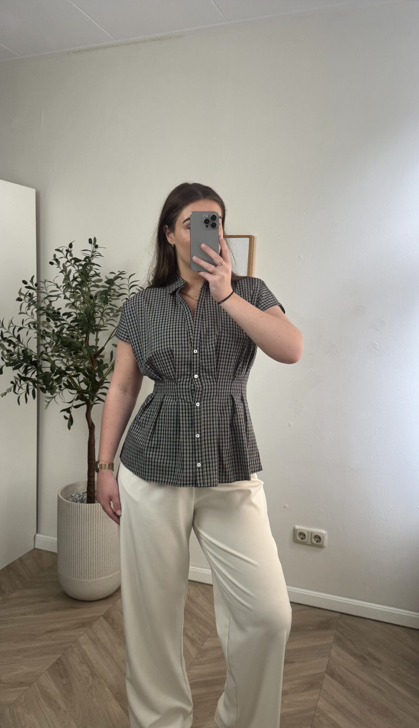 Getailleerde Ruit Blouse - Donkerblauw